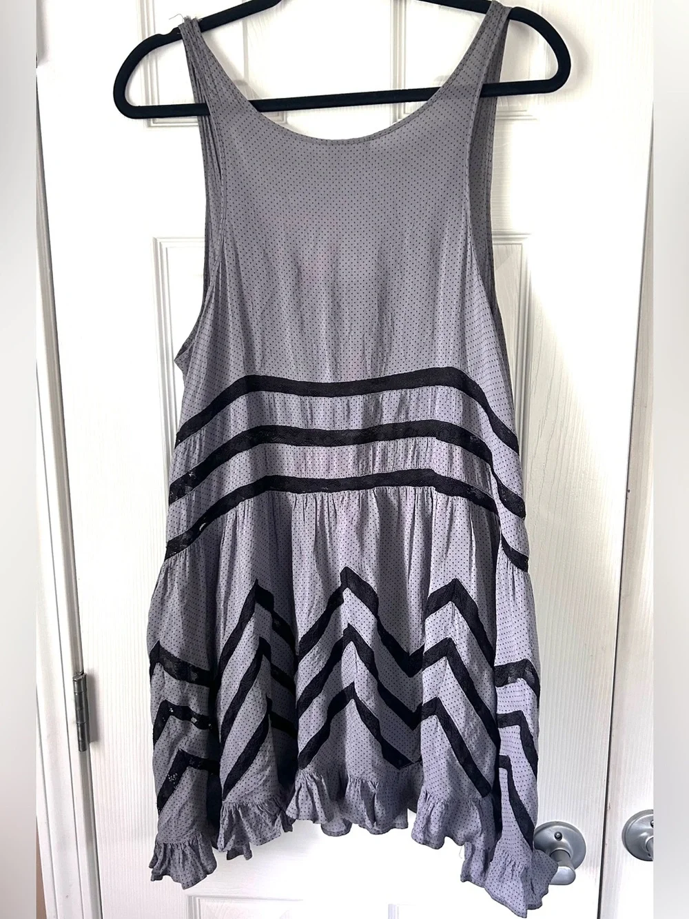 Free People Intimately Polka Dot Lace Trim Tunic Tank Dress Gray Large
